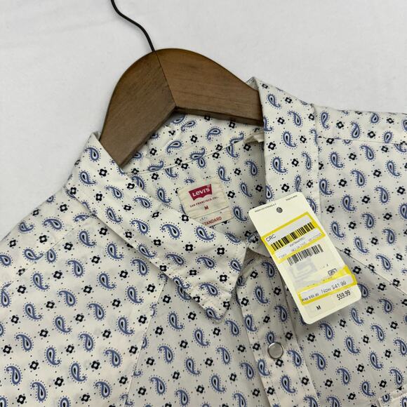 Levis Shirt men's Medium White Western Pearl Snap Cowboy Rancher Geometric NEW - Picture 3 of 10